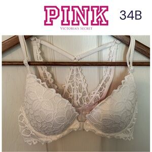 Victoria’s Secret PINK Racerback Ivory Lightly Padded Lace Bra - 34B